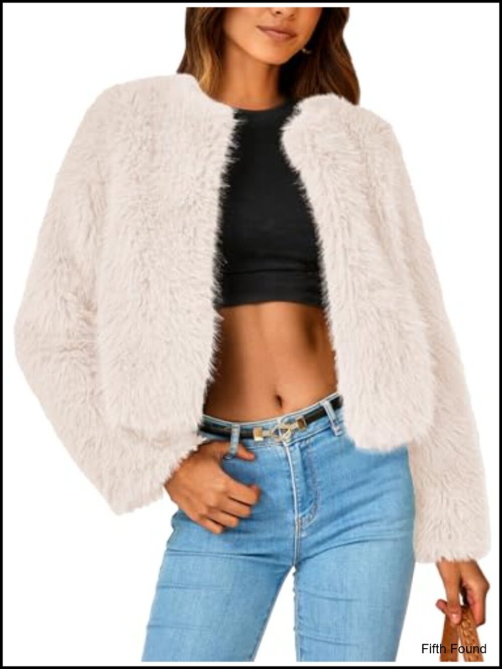Cropped Faux Fur Coat Womens Winter Fuzzy Open Front Jacket